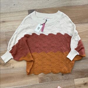 NWT Andree Colorblock Sweater in Cream, Rust, and Orange Small